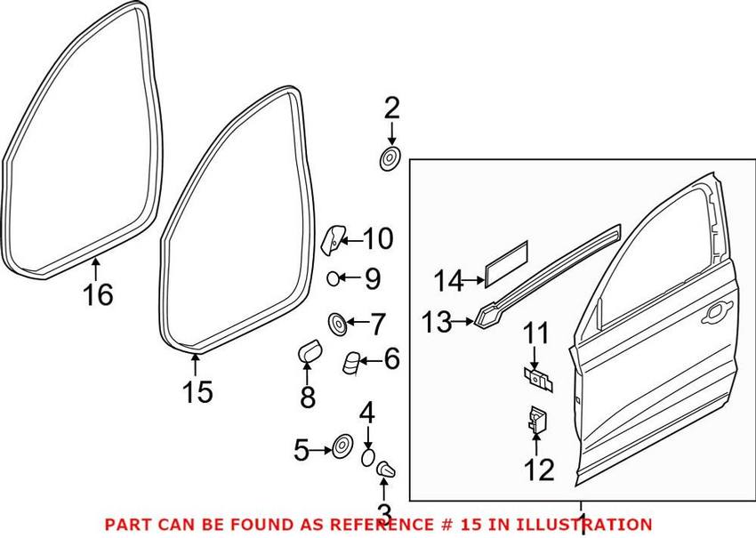 Audi Door Seal - Front Driver Side Outer 8U0837911B